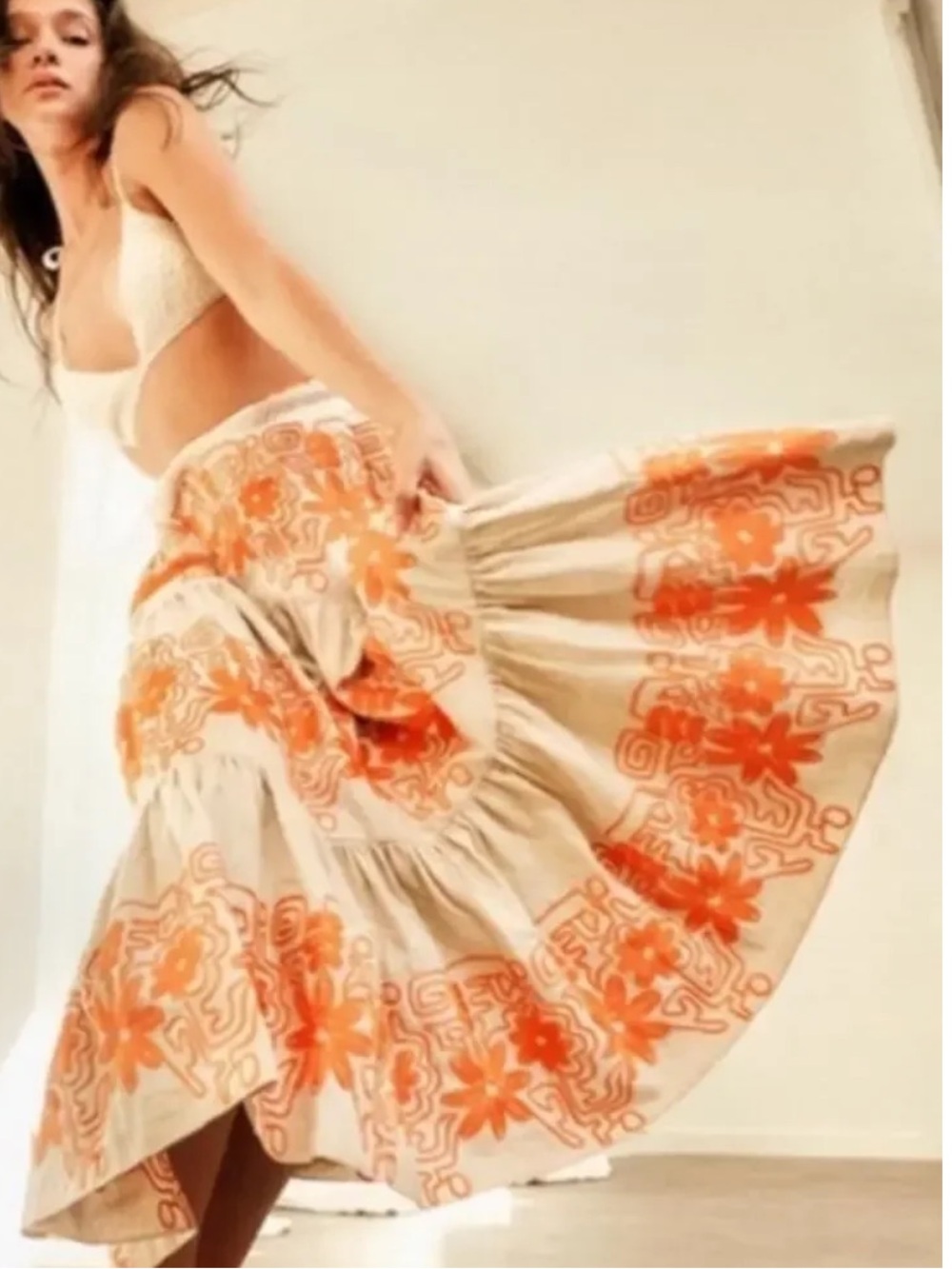 Maje Jin Embroidered Tiered Maxi Skirt